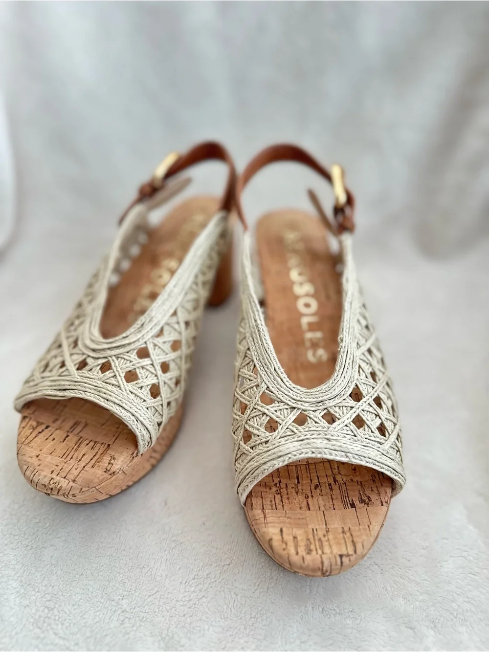 NWOT AEROSOLES Cork Wedge Platform Slingback Summer Sandal Braided Woven Size 6